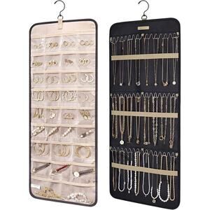 Jewelry Organizer Women Black Hanging Double Sided Closet Wall Storage Large